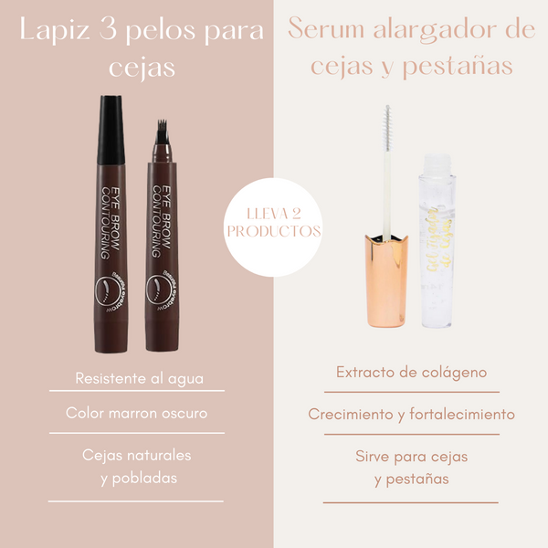 😍LÁPIZ 3D DE 3 PUNTAS CEJAS PERFECTAS + SÉRUM CRECIMIENTO😍